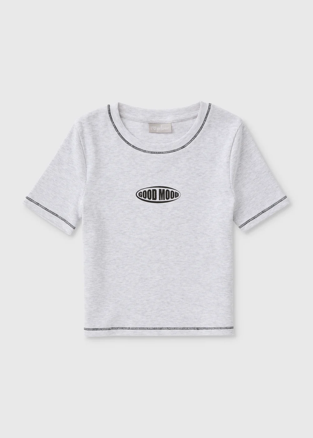 Girls Grey Good Mood Ringer T-Shirt (7-15yrs) - 10 Yrs Image 1