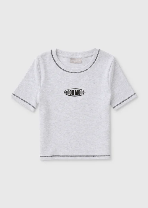 Girls Grey Good Mood Ringer T-Shirt (7-15yrs) - 10 Yrs Image 1