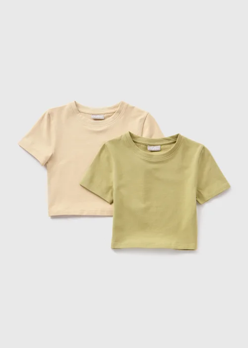 2 Pack Girls Green Solid T-Shirts (7-15yrs) - 7 Yrs Image 1