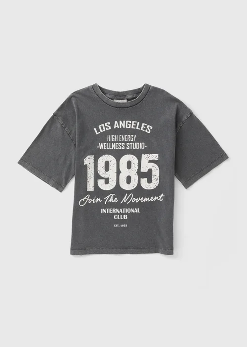 Girls Grey Acid Wash 1985 T-Shirt (7-15yrs) - 7 Yrs Image 1