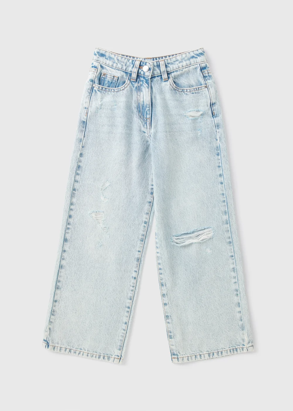 Girls Light Wash Wide Leg Ripped Jeans (7-15yrs) - Age 10 Years Image 1