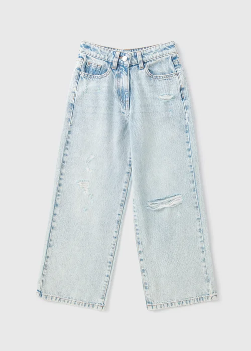 Girls Light Wash Wide Leg Ripped Jeans (7-15yrs) - Age 10 Years Image 1
