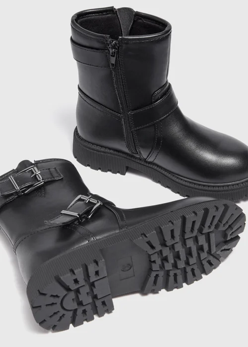 Girls Black Biker Boots (Younger 10-Older 5) - Size 1 Image 2