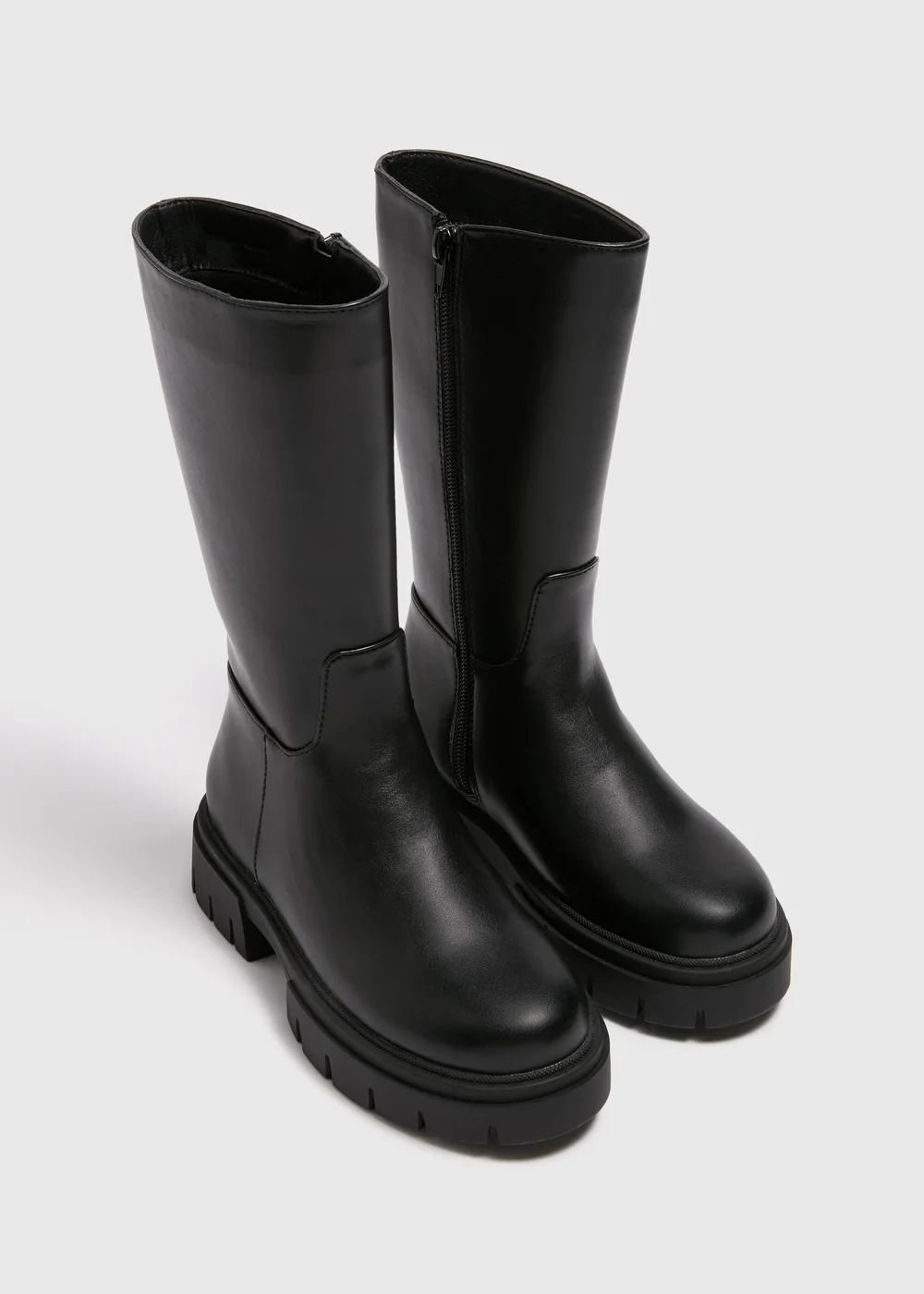 Girls Black PU Leather Knee Length Boots (Younger 10-Older 5) - 2 Image 1