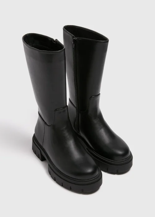 Girls Black PU Leather Knee Length Boots (Younger 10-Older 5) - 2 Image 1