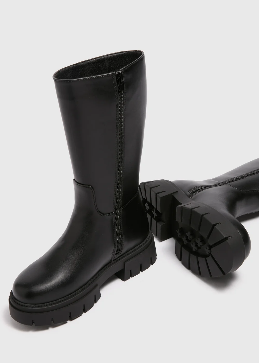 Girls Black PU Leather Knee Length Boots (Younger 10-Older 5) - 2 Image 2