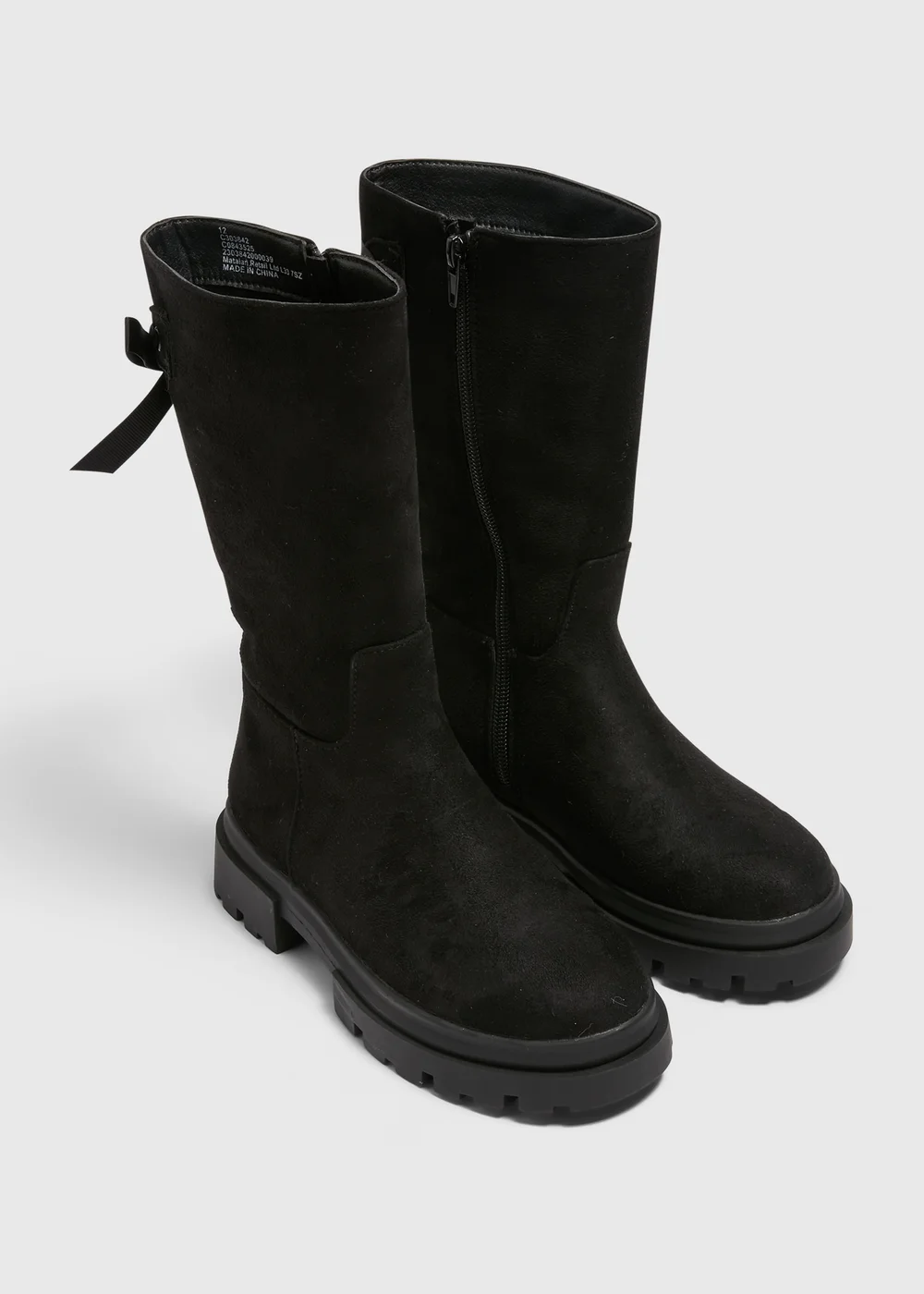 Girls Black Suede Tie Back Knee Boots (Younger 10-Older 5) - Size 1 Image 1