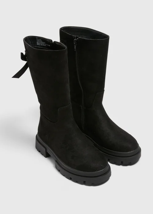 Girls Black Suede Tie Back Knee Boots (Younger 10-Older 5) - Size 1 Image 1