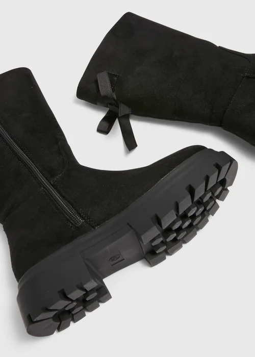 Girls Black Suede Tie Back Knee Boots (Younger 10-Older 5) - Size 1 Image 2