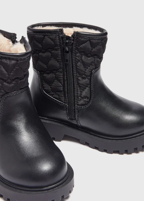 Girls Black Quilted Calf Boot (Younger 4-12) - Size 4 Infants Image 2