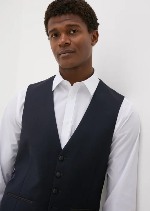 Taylor & Wright Dunham Navy Jacquard Evening Waistcoat - Small Image 3