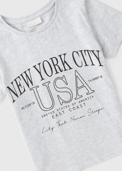 Girls Grey Marl New York T-Shirt (7-15yrs) - 7 Yrs Image 2