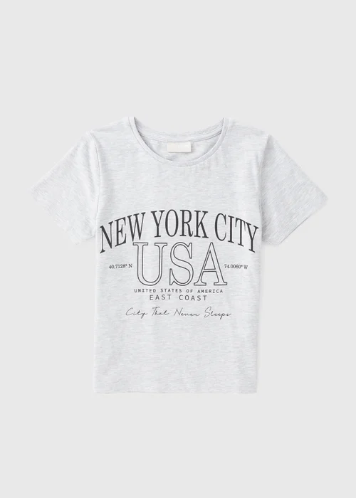 Girls Grey Marl New York T-Shirt (7-15yrs) - 7 Yrs Image 1