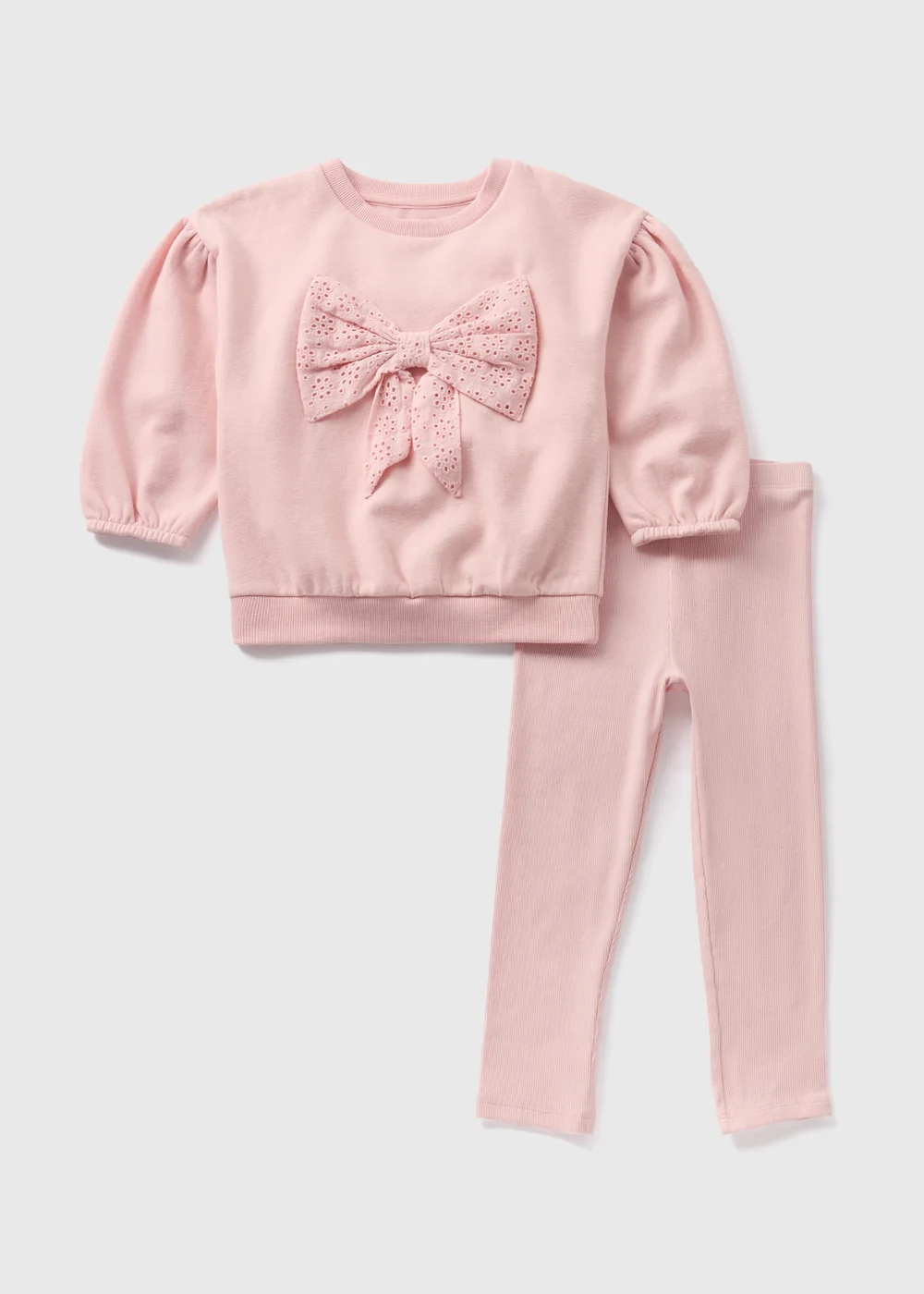 Girls Pink Bow Sweatshirt & Leggings Set (1-7yrs) - 1 half year to 2 Image 1