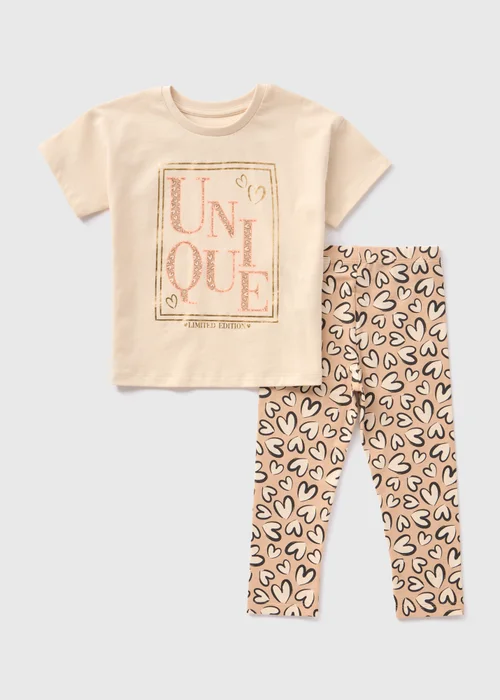 Girls Beige Unique T-Shirt & Leggings Set (1-7yrs) - 1 half year to 2 Image 1