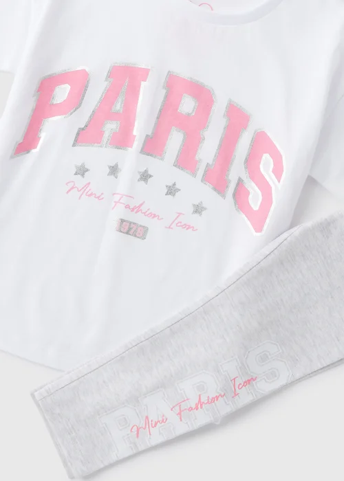 Girls White Paris Top & Leggings Set (1-7yrs) - 1 half year to 2 Image 2