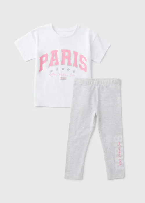 Girls White Paris Top & Leggings Set (1-7yrs) - 1 half year to 2 Image 1