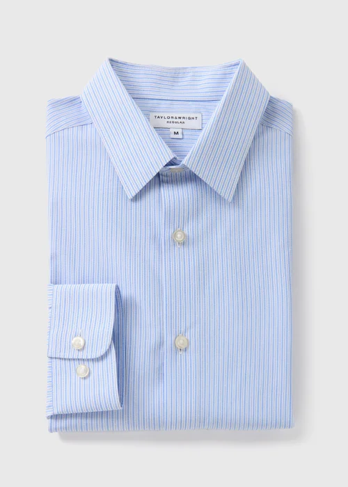 Taylor & Wright Blue Striped Regular Fit Shirt - S Image 4