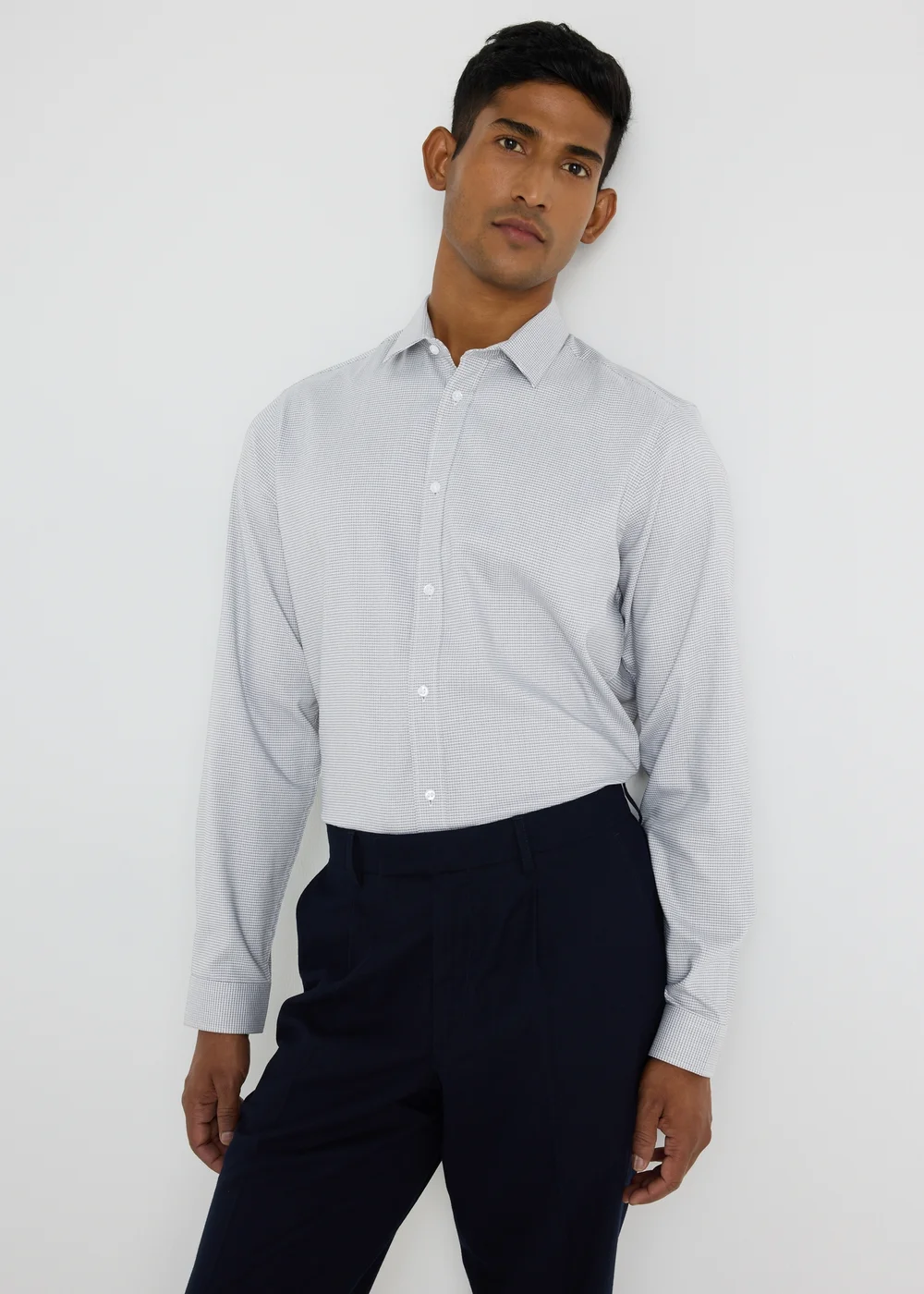 Taylor & Wright Grey Micro Check Slim Fit Shirt - S Image 1