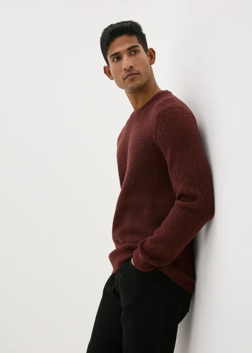 Burgundy Ribbed Crew Neck Jumper - Small Image 4
