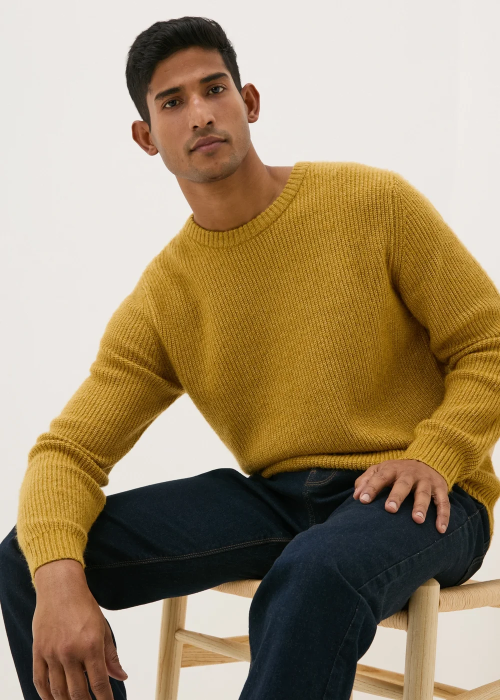 Mustard Ribbed Crew Neck Jumper - S Image 1