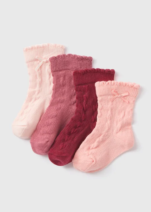 4 Pack Baby Pink Pointelle Socks (Newborn-24mths) - 0-3 months Image 1