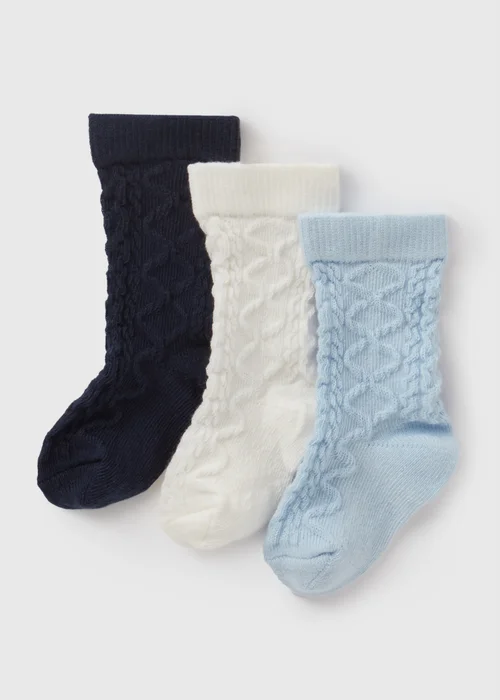 3 Pack Baby Blue Knee High Socks (Newborn-12mths) - 0-3 months Image 1