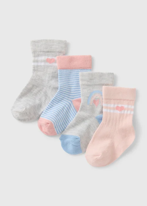 4 Pack Baby Pink Sports Socks (Newborn-24mths) - 0-3 months Image 1