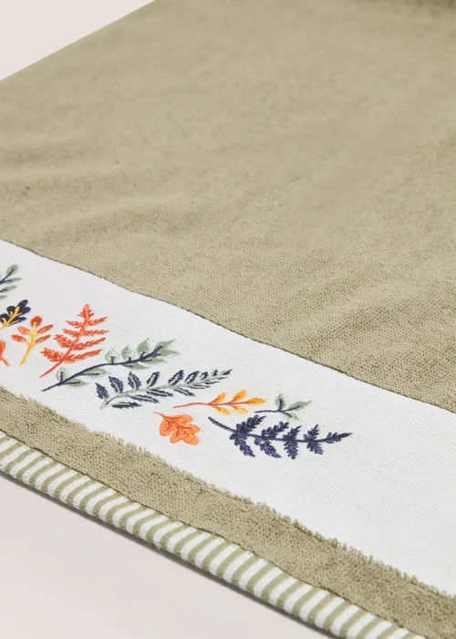 Green Embroidered Leaves Hand Towel ( 50cmx80cm) - Hand Towel Image 2