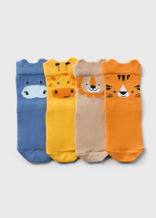 4 Pack Baby Multicolour Animal Socks (Newborn-23mths) - 0-3 months Image 1