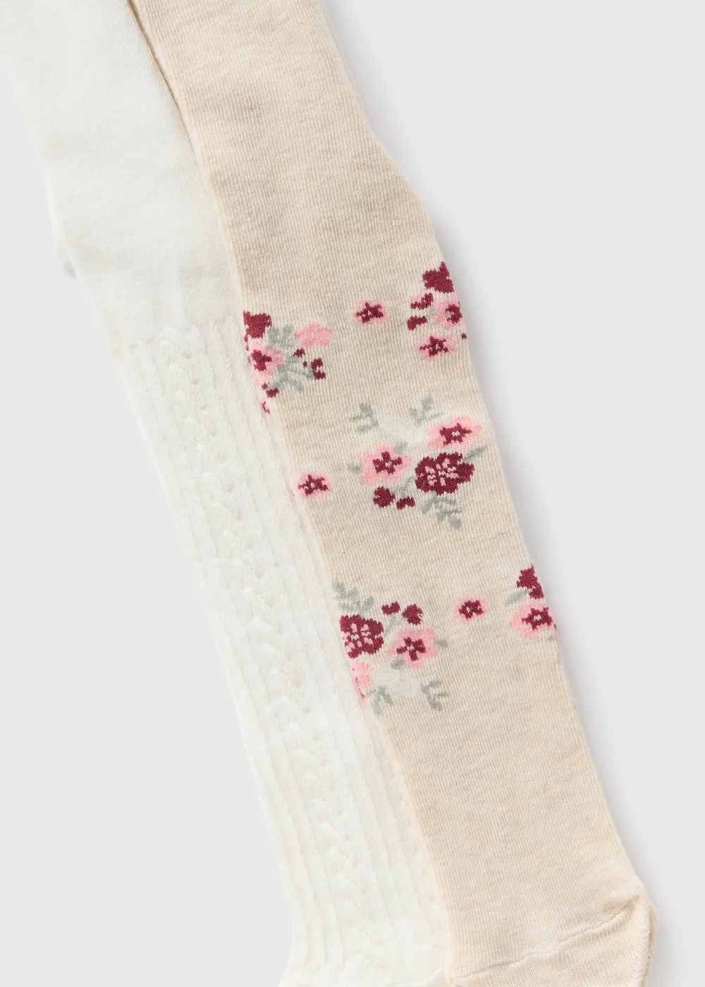 2 Pack Baby Cream Floral Tights (Newborn-18mths) - 0-3 months Image 2