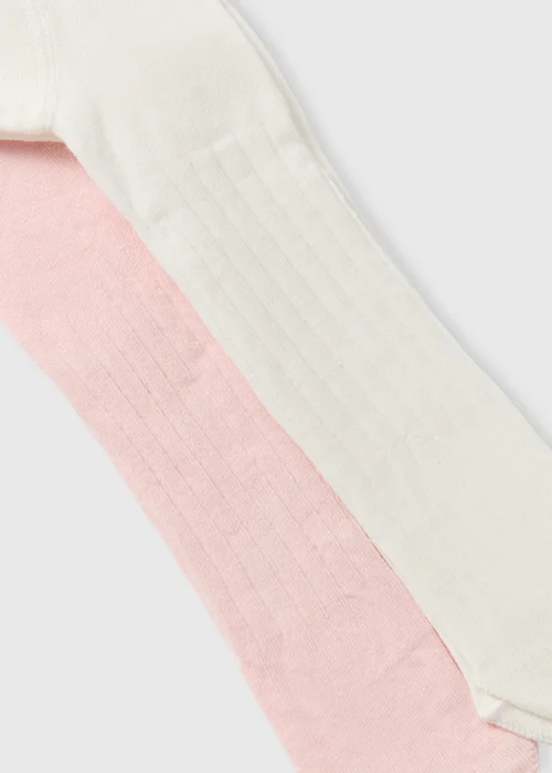 2 Pack Baby Pink & Cream Ribbed Tights (Newborn-18mths) - 0-3 months Image 2