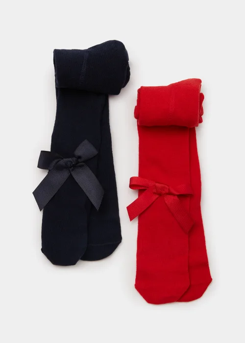 2 Pack Baby Red & Navy Bow Tights (Newborn-18mths) - 0-3 months Image 1