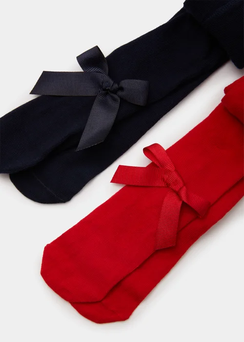 2 Pack Baby Red & Navy Bow Tights (Newborn-18mths) - 0-3 months Image 2