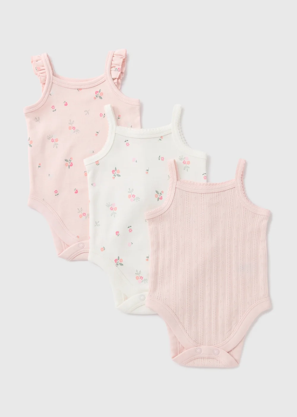 3 Pack Baby Pink Floral Bodysuits (Newborn-23mths) - 0-3 months Image 1