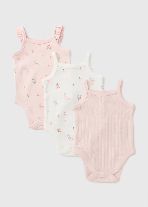 3 Pack Baby Pink Floral Bodysuits (Newborn-23mths) - 0-3 months Image 1