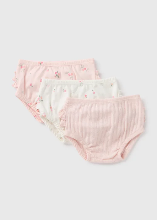 3 Pack Baby Pink Floral Frill Knickers (Newborn-23mths) - 0-3 months Image 1