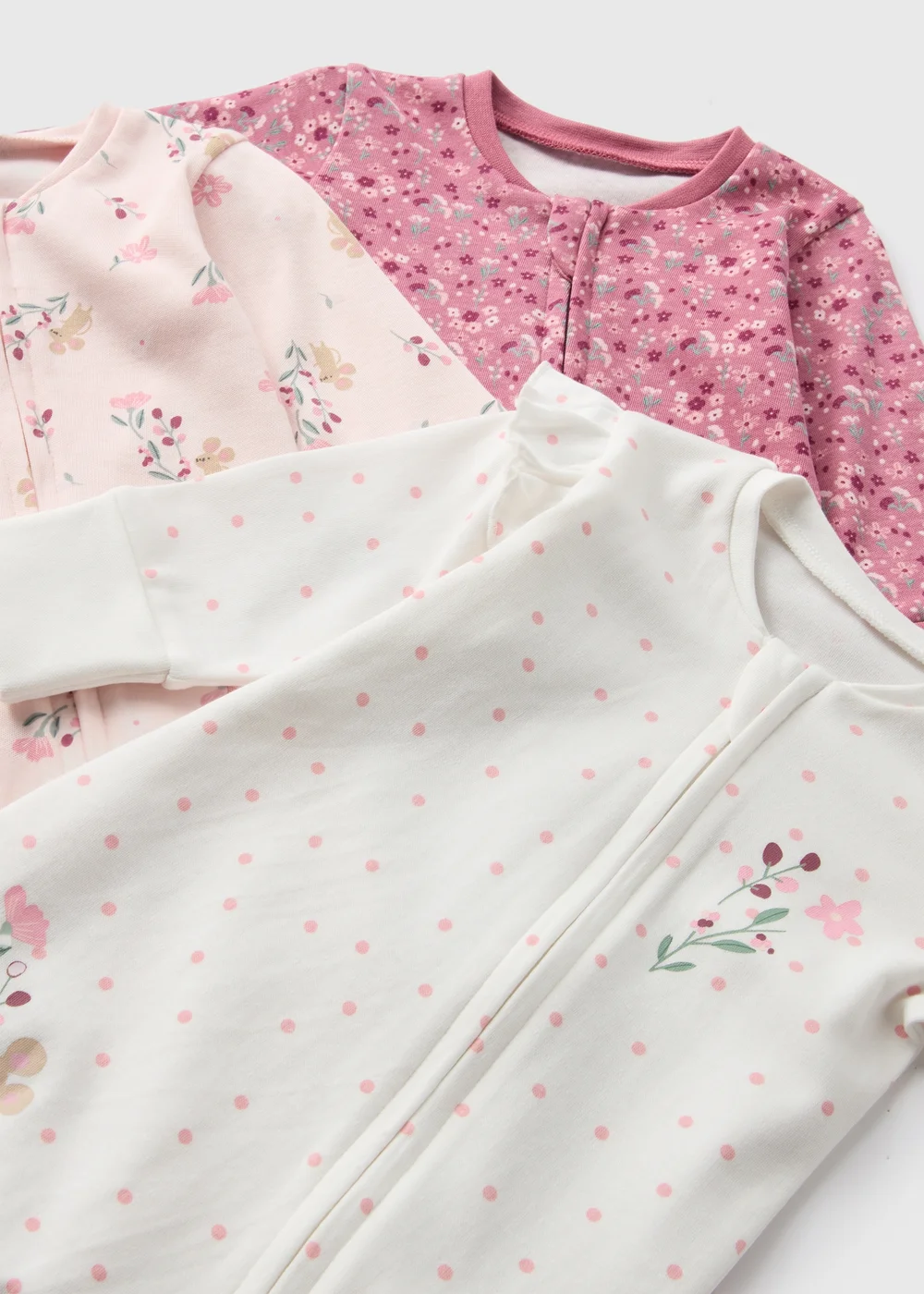 3 Pack Girls Pink Floral Sleepsuits (Newborn-18mths) - Age 0 - 3 Months Image 2