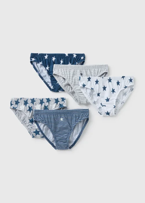 5 Pack Boys Blue Stars Briefs (2-10yrs) - Age 2 - 3 Years Image 1