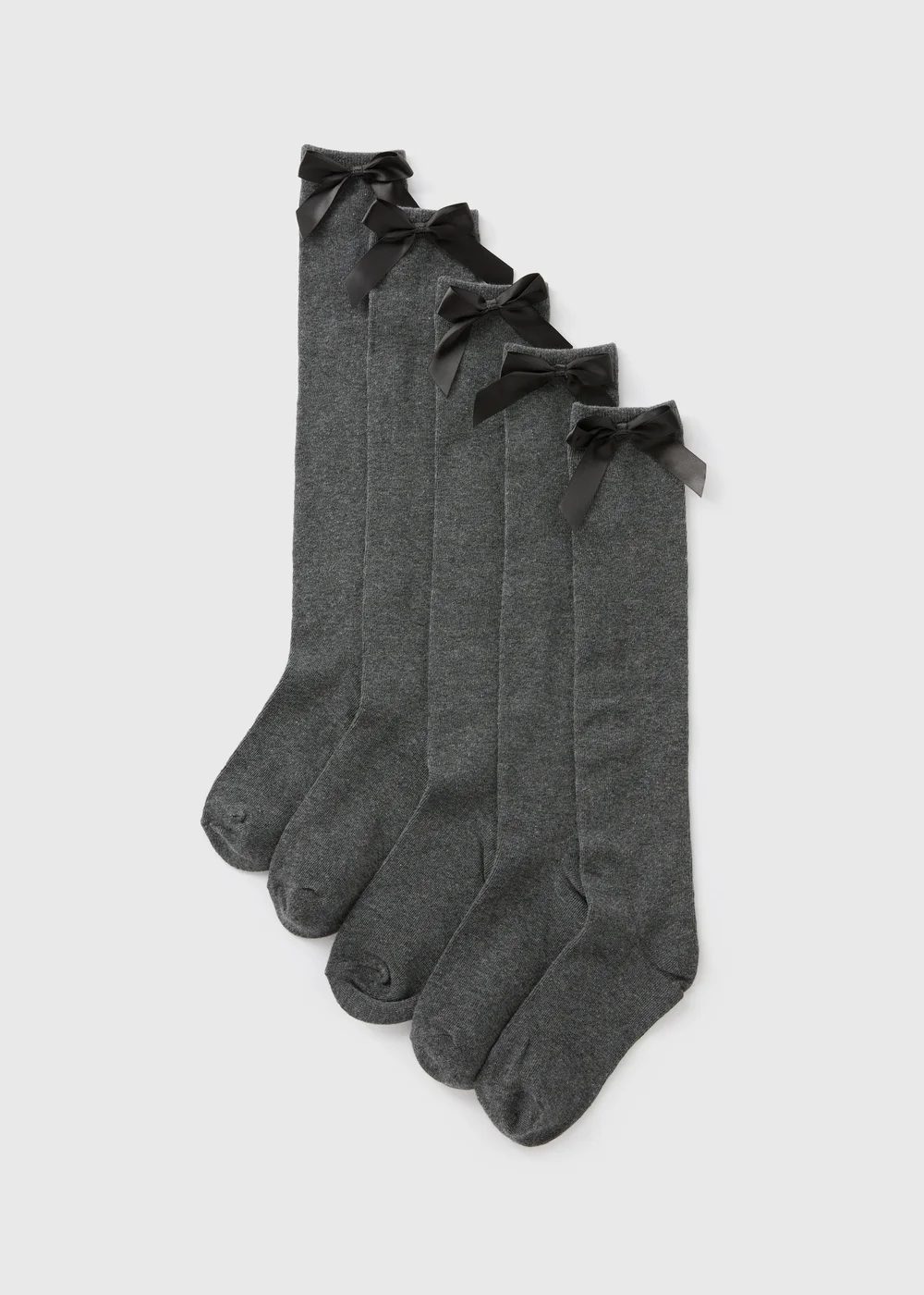 5 Pack Girls Grey Bow Knee High Socks (Younger 6-Older 5.5) - 4-5.5 Image 1