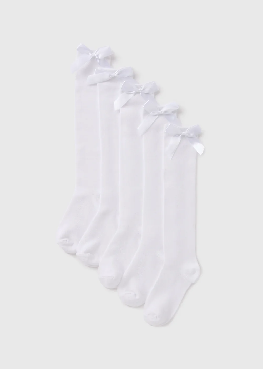 5 Pack Girls White Knee High Bow Socks (2-12yrs) - 4-5.5 Image 1