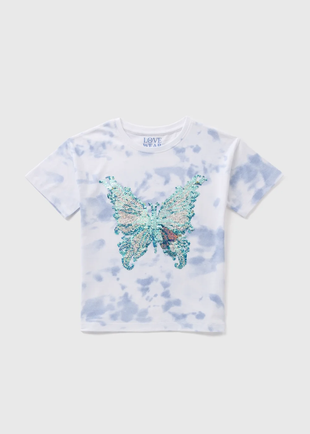 Girls Blue Acid Wash Butterfly T-Shirt (7-15yrs) - Age 7 Years Image 1