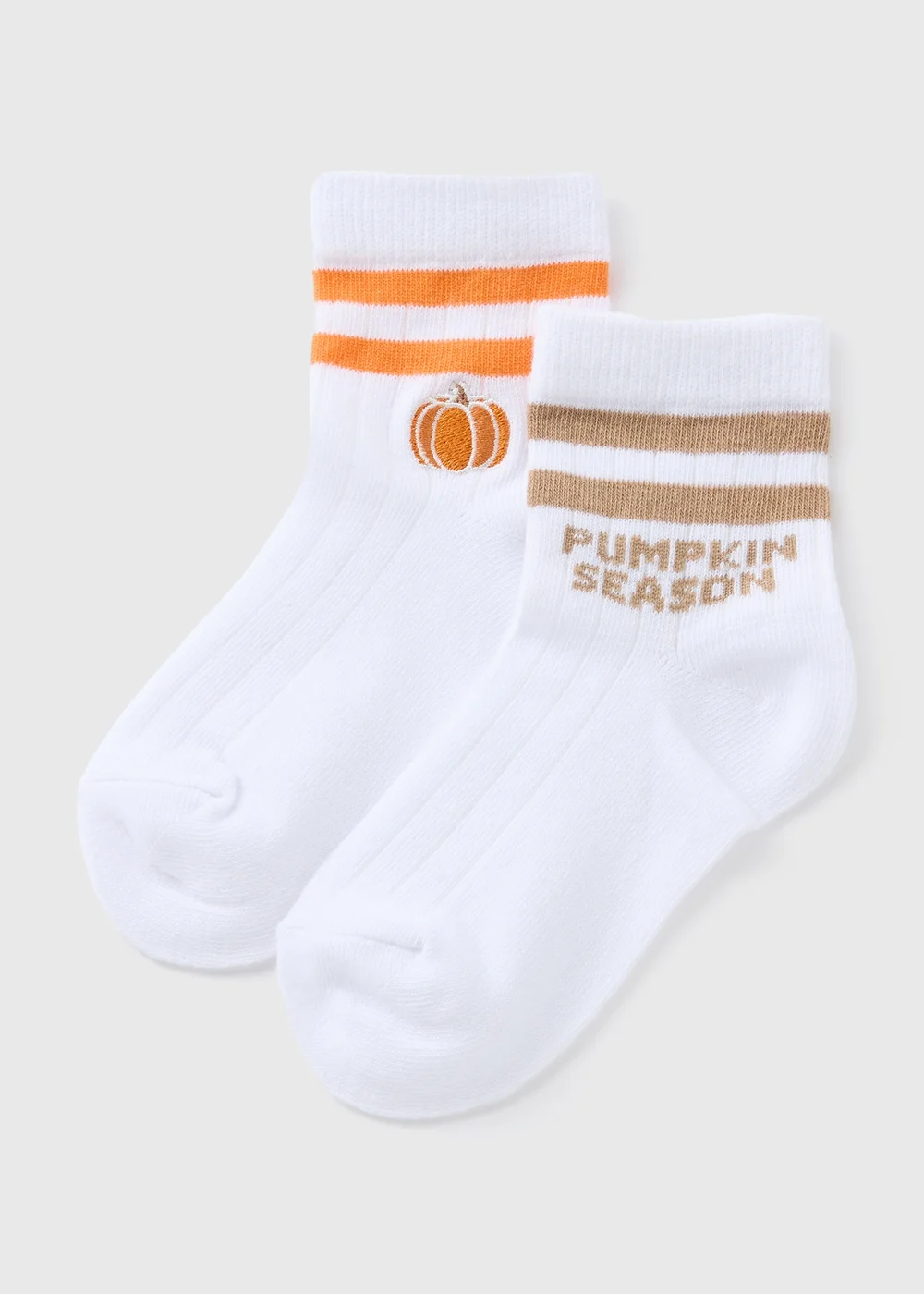 2 Pack Kids White Pumpkin Socks (Younger 6-Older 5.5) - Sizes 6 - 8.5 Image 1