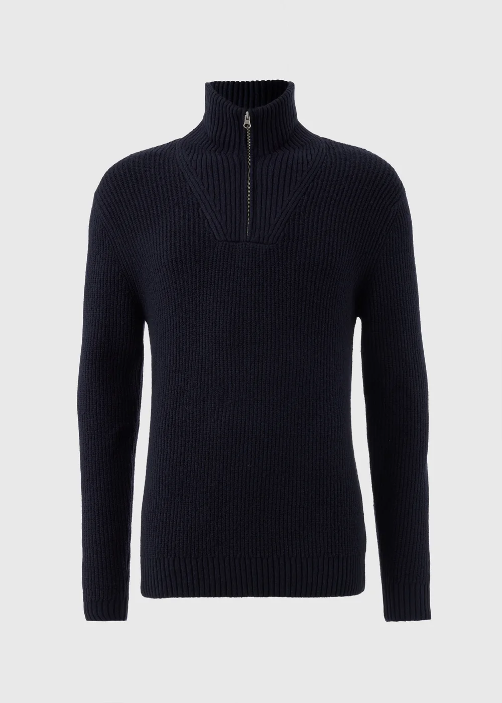 Navy Ribbed 1/4 Zip Jumper - S Image 4