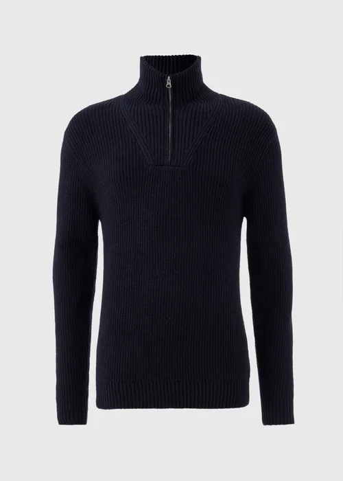 Navy Ribbed 1/4 Zip Jumper - S Image 4