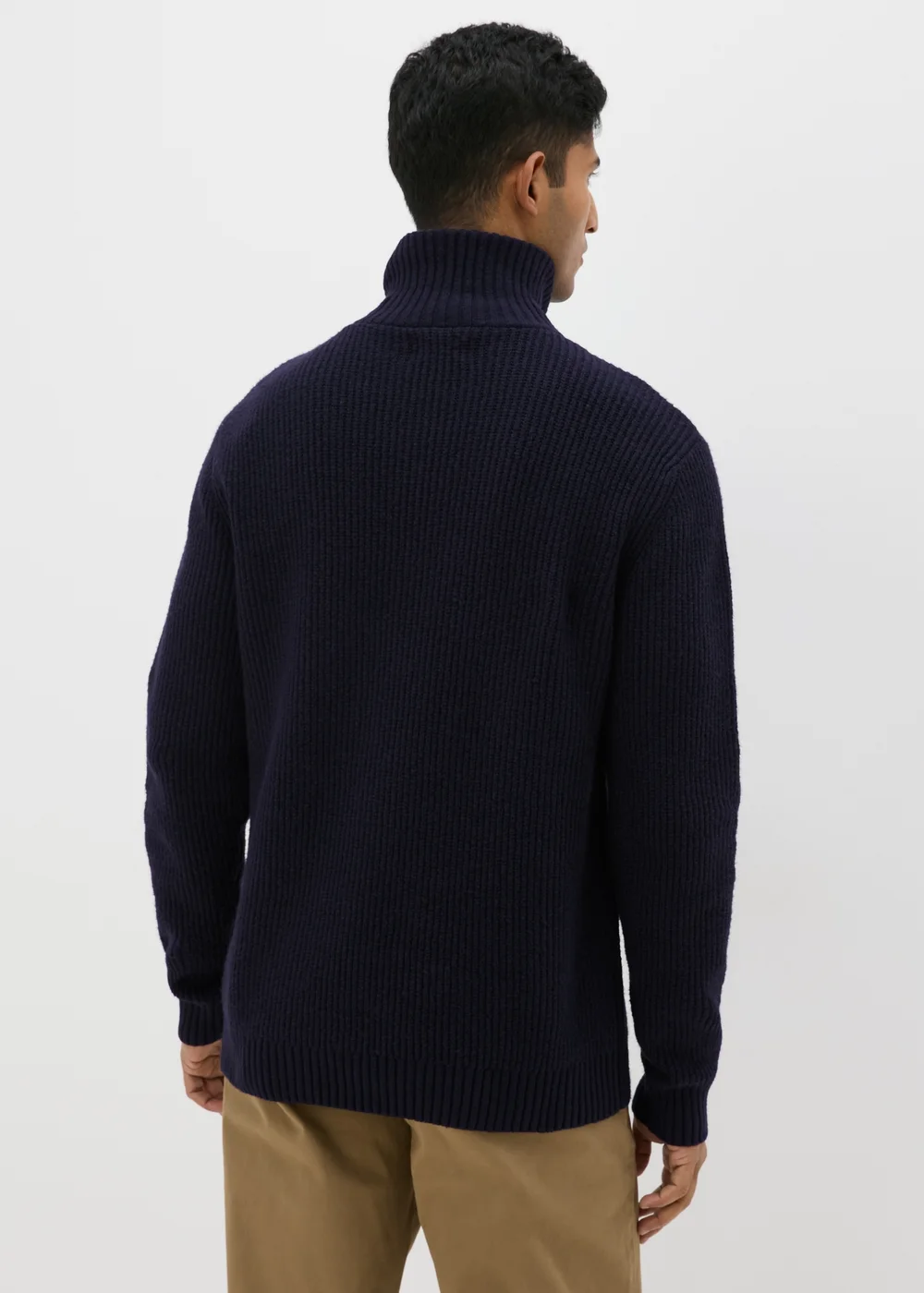 Navy Ribbed 1/4 Zip Jumper - S Image 2