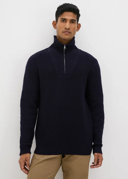 Navy Ribbed 1/4 Zip Jumper - S Image 1