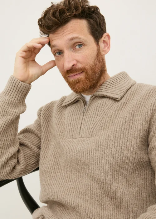 Stone Ribbed 1/4 Zip Jumper - S Image 1