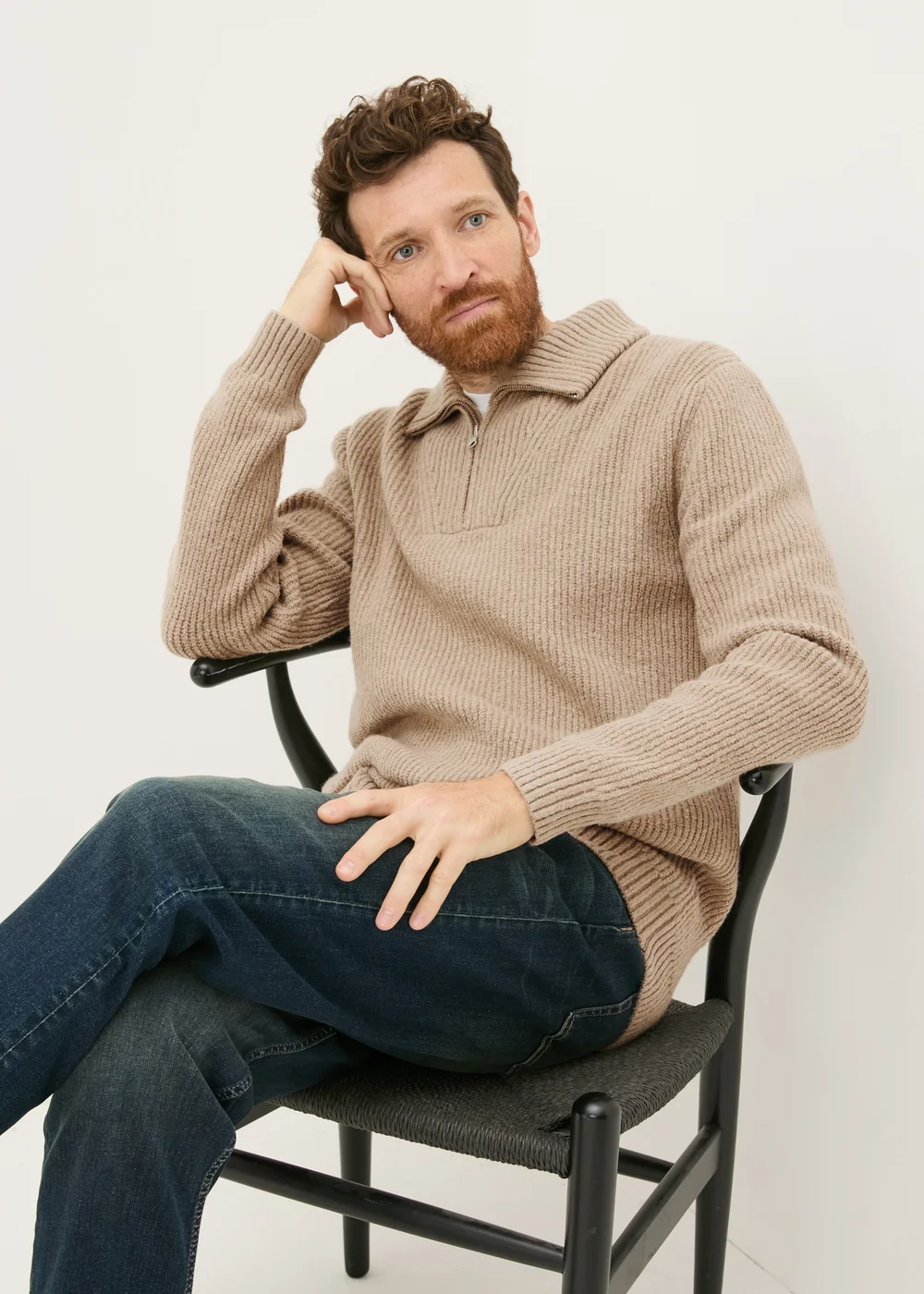Stone Ribbed 1/4 Zip Jumper - S Image 3