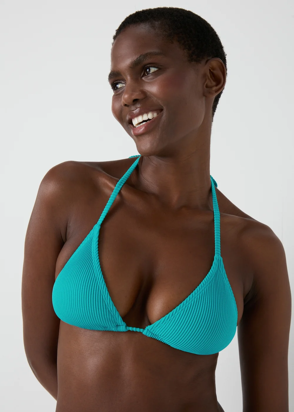Green Ribbed Triangle Bikini Top - 6 Image 1
